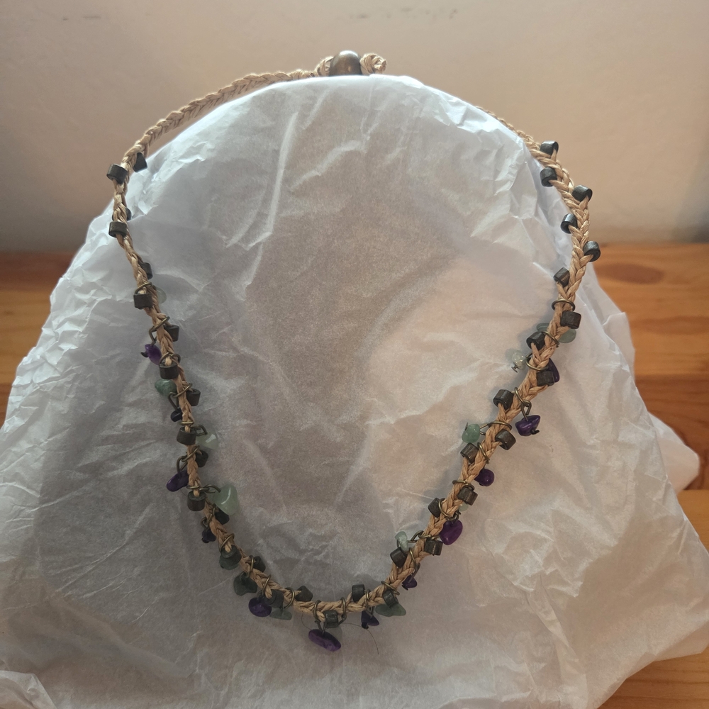 Handcrafted Beaded Necklace with Purple and Blue Accents